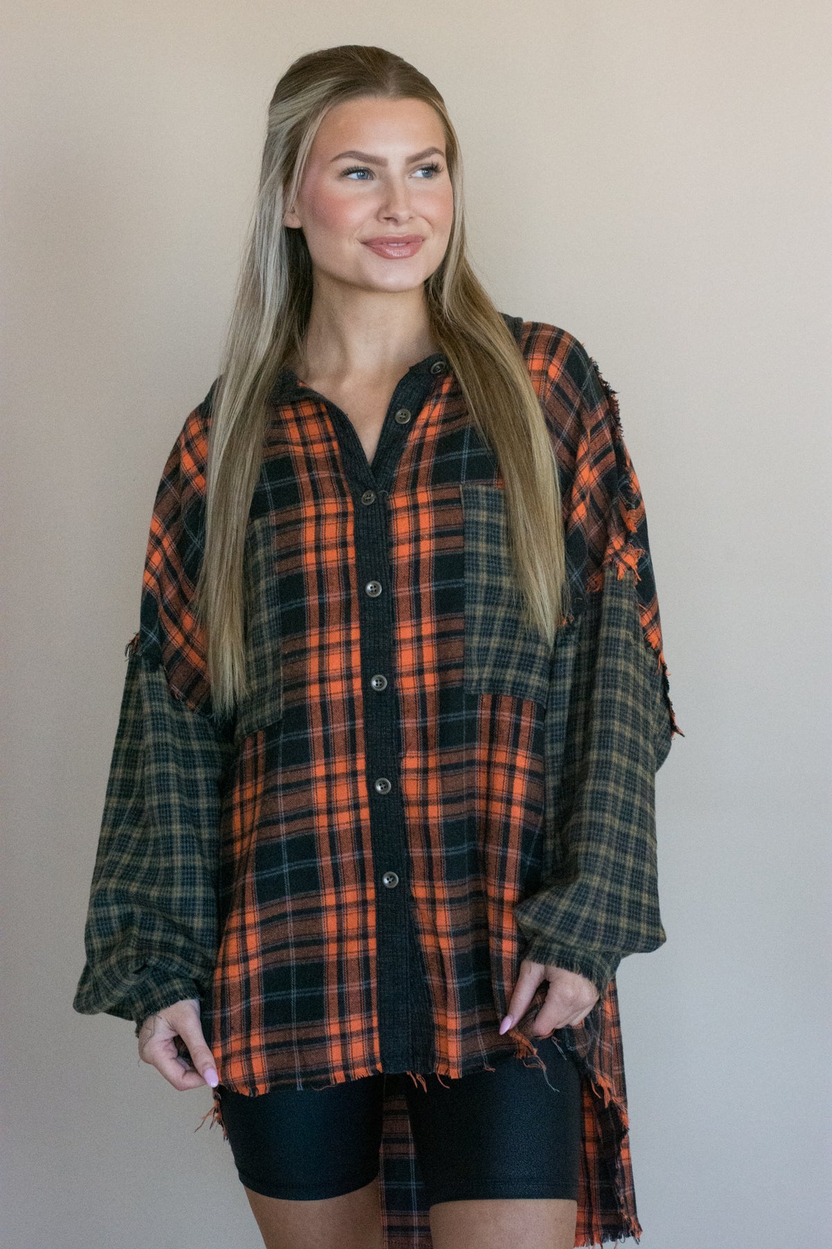 Orange Oversized Flannel Shirt