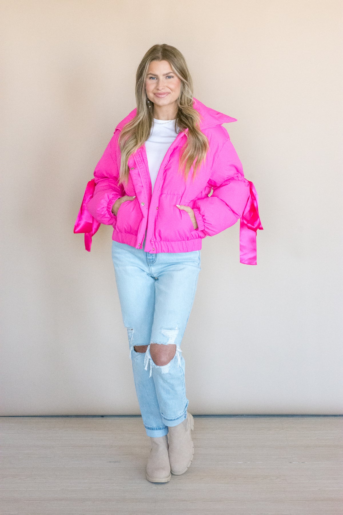 Hot pink shop bubble coat