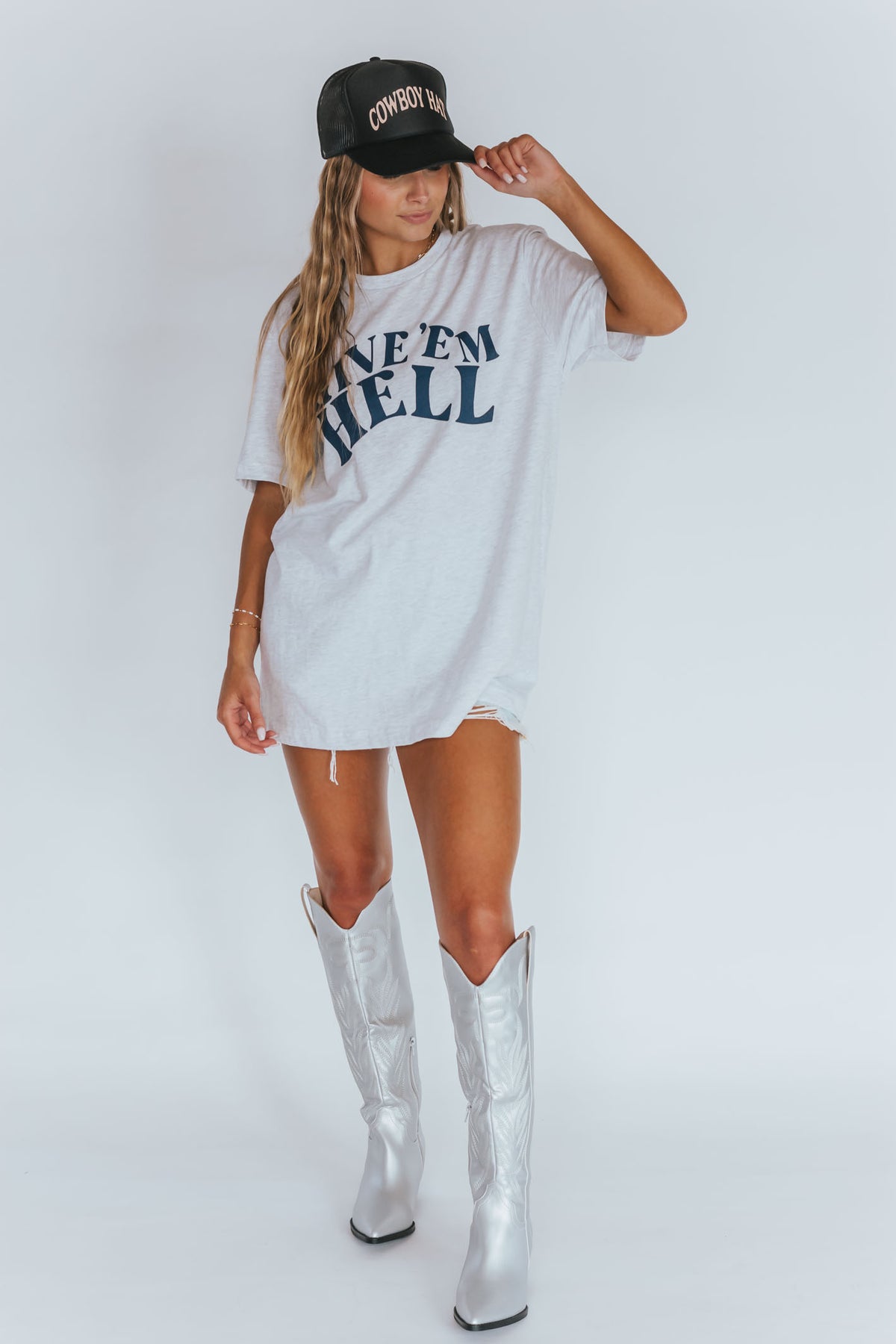 Cowboy Take Me Away Country Graphic Tee - T Shirt Dress - Mineral Wash - H&O